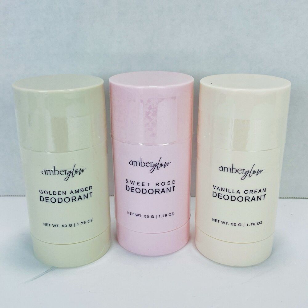 3 Pack Amber Glow Deodorant Sweet Rose Vanilla Cream Golden Amber 1.76 oz NEW